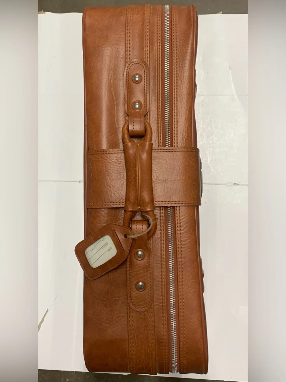 New Vista Brown Faux Leather Suitcase 23-25in Solid w/ Clothing Compartment